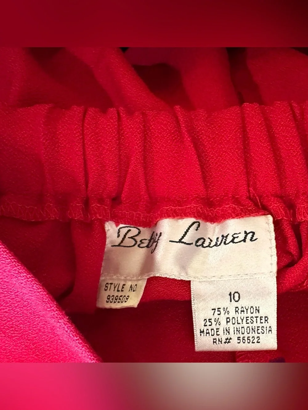 Betsy Lauren Red Tang Suit with Mandarin lounge pants w/ Elastic Waist size 10